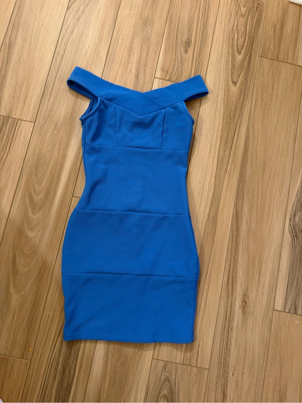 Poof Couture BlueOff-Shoulder Bodycon Bandage Style Mini Dress